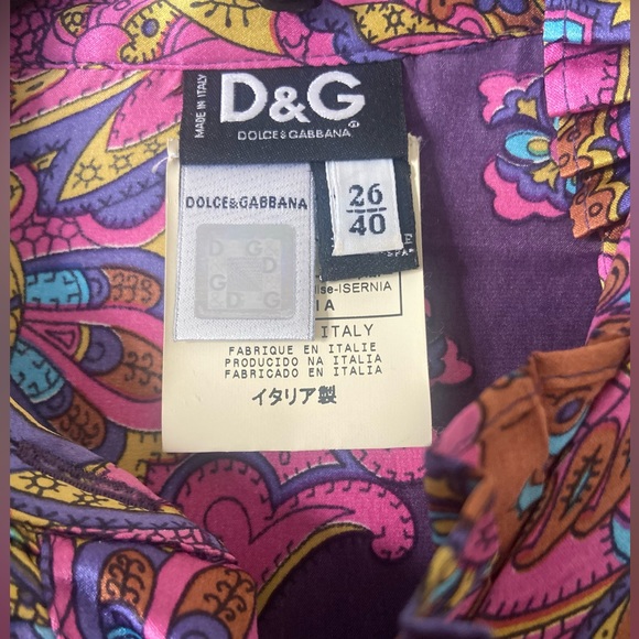 Dolce And Gabbana 100% Silk Button Up Paisley Blouse Size 26/40 - Picture 8 of 13